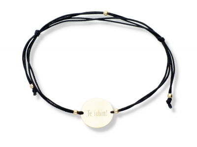 Bijuterii aur - bratari snur negru aur banut  - aur 14K, culoare aur galben personalizat cu gravura