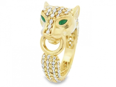 Bijuterii aur - inele de aur femei model leopard  - aur 14K, culoare aur galben si alb fatetat