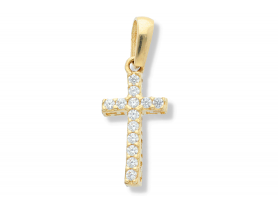 Bijuterii aur online - Cruciulita cristale zirconia  - aur 14K, culoare aur galben