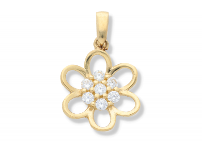 Bijuterii aur online - pandantive aur femei floricica cristale zirconia  - aur pur 14K, culoare aur galben