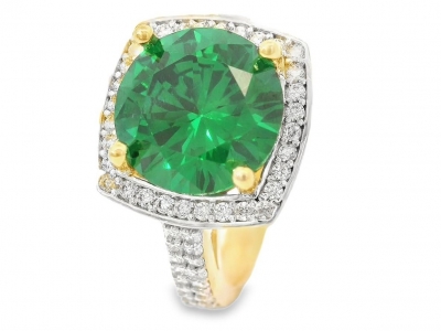 Bijuterii din aur - inele de aur cu piatra cristal zirconia verde model anturaj  - aur 14K, culoare aur galben si alb