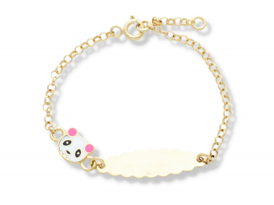 Bratara aur fete panda placuta  - aur pur 14K, culoare aur galben personalizata cu gravura