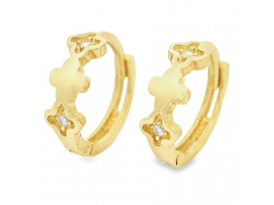 Cercei aur model floricica cristale zirconia albe, aur galben 14K