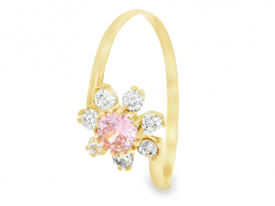 Inel aur copii floricica zirconia roz  - aur 14K, culoare aur galben