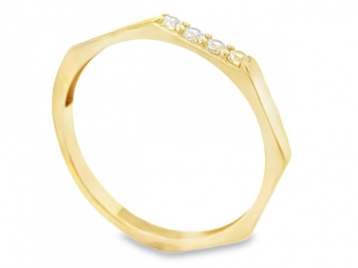 Inel aur dama model minimalist cristale zirconia montura hexagon  - aur pur 14K, culoare aur galben