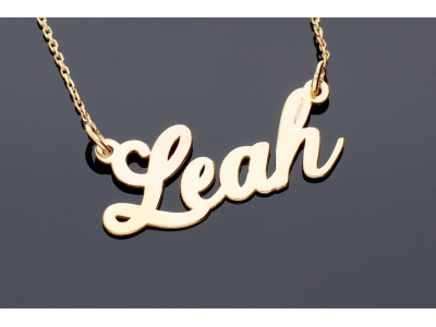 Lantisor cu nume Leah scris de mana - orice nume la comanda - aur pur 14K, culoare aur galben