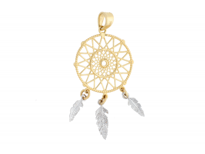 Medalioane din aur dream catcher  - aur pur 14K, culoare aur galben si alb