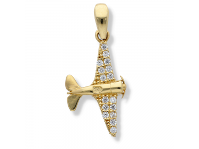 Pandantiv din aur avion cristale zirconia , aur galben 14K